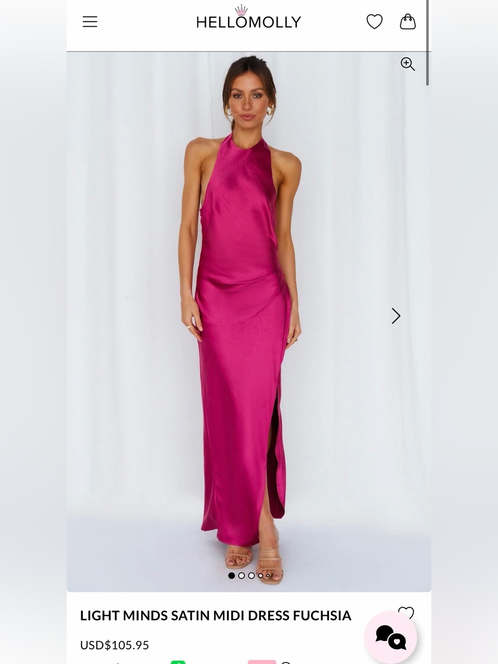 Hello Molly Satin Halter Midi Dress in Fuchsia